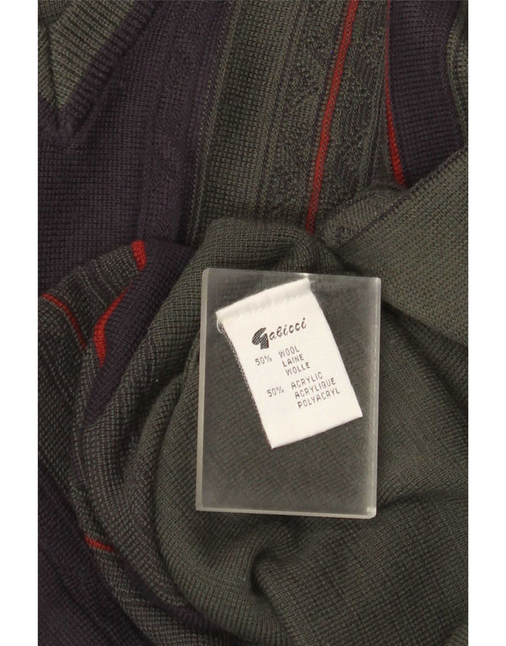 Maglione da uomo con scollo a V Gabicci, lana color block medio kaki