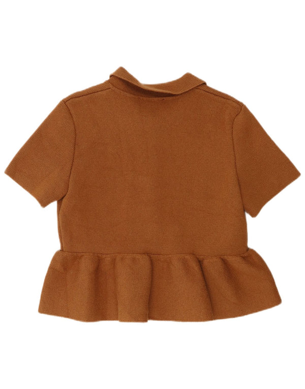 Top cardigan a maniche corte da donna Zara UK 14 grande cotone marrone