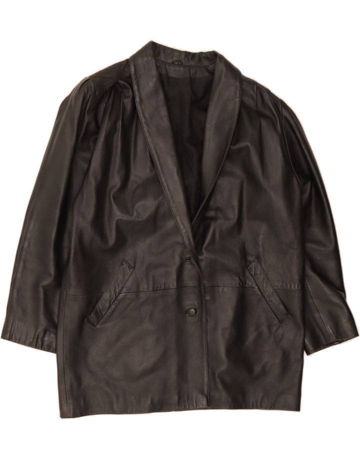 VINTAGE Womens Leather Coat UK 18 XL Black Vintage Vintage and Second-Hand Vintage from Messina Hembry 