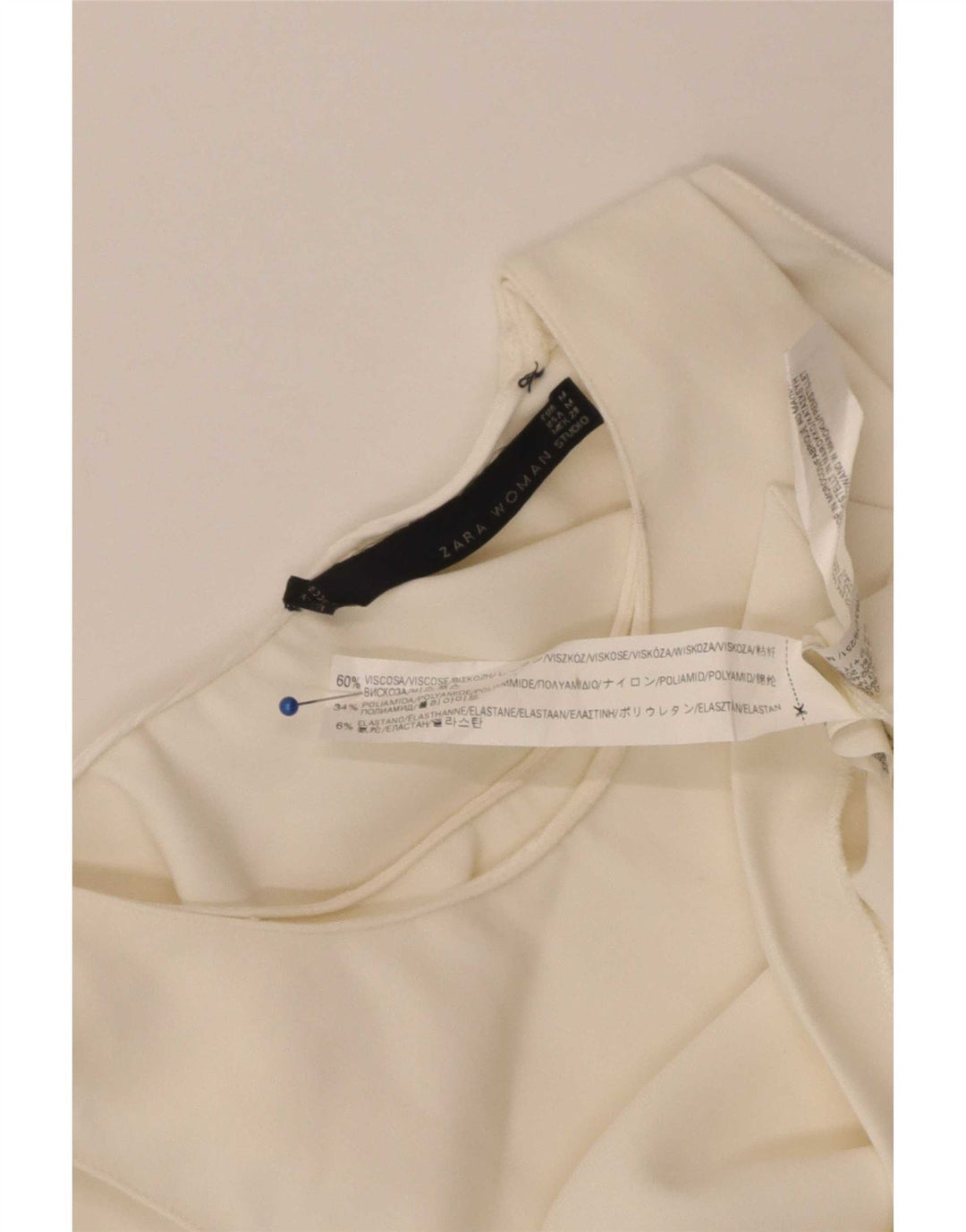 Top corto senza maniche da donna Zara in camicetta UK 12 viscosa bianco sporco medio