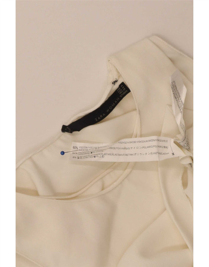 Top corto senza maniche da donna Zara in camicetta UK 12 viscosa bianco sporco medio