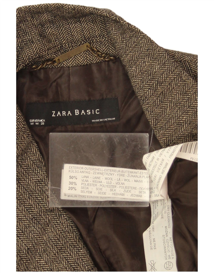 Giacca blazer da donna a 1 bottone Zara UK 12 Lana a spina di pesce marrone medio