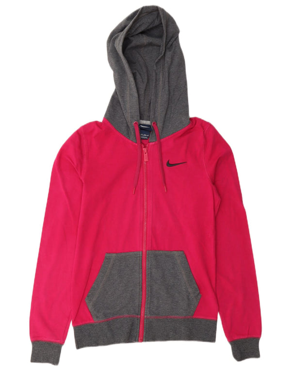 Felpa con cappuccio e zip da donna Nike UK 6 XS cotone color block rosa