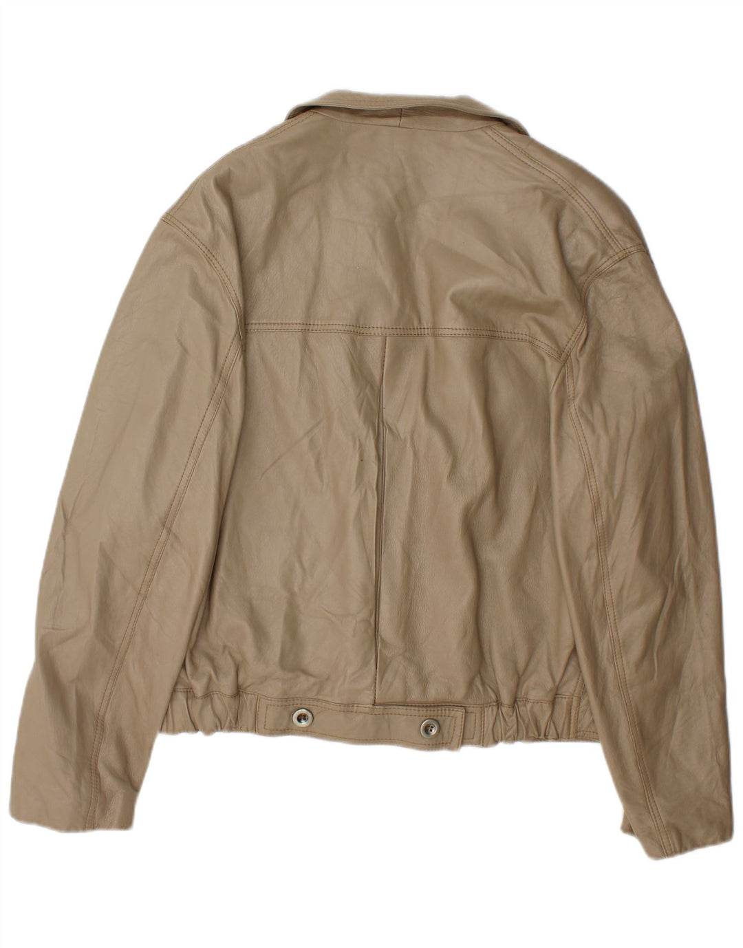 VINTAGE Womens Leather Jacket IT 52 2XL Beige Leather