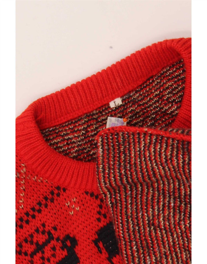 Maglione girocollo da uomo vintage in lana rossa grande Fair Isle