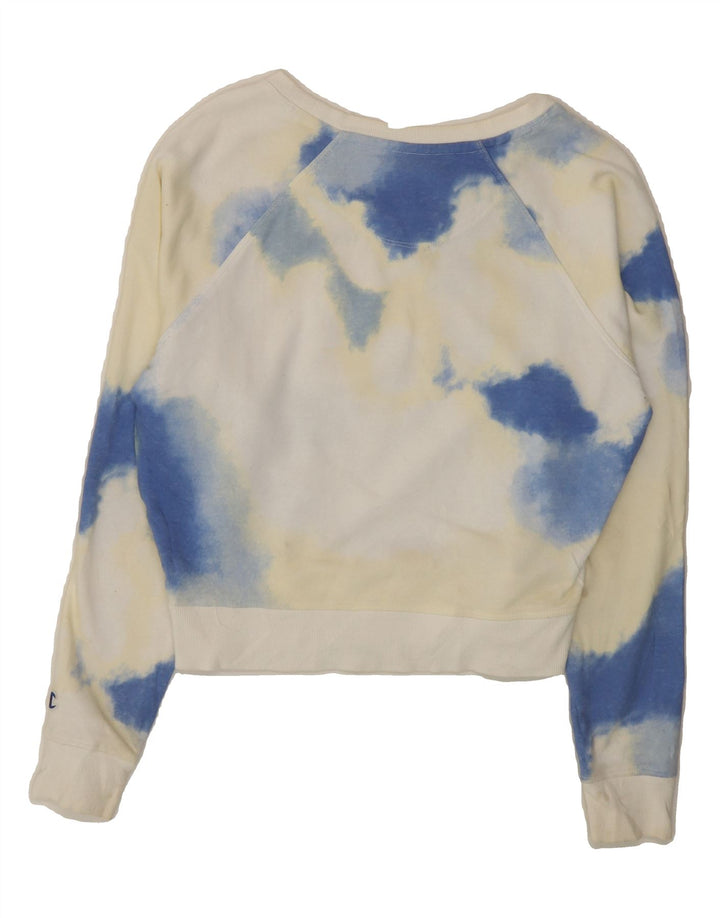 CHAMPION Womens Oversized Crop Sweatshirt Jumper UK 10 Small White Tie Dye Vintage Champion and Second-Hand Champion from Messina Hembry 