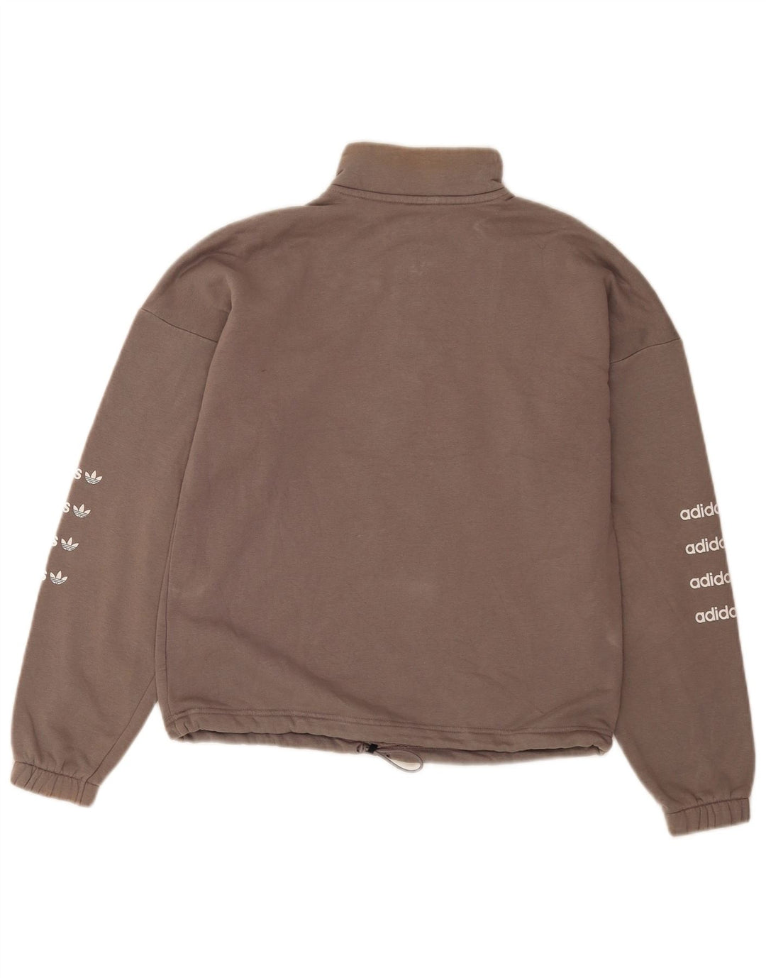 Felpa Adidas da donna con collo con zip grafica oversize, maglione EU 36 piccolo grigio