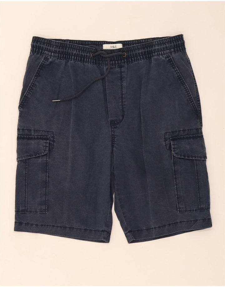MARKS & SPENCER Pantaloncini cargo da uomo W34 Large Blu Navy in cotone