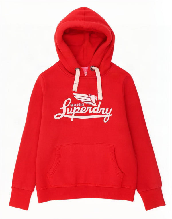 Felpa con cappuccio grafica da donna Superdry UK 18 XL cotone rosso