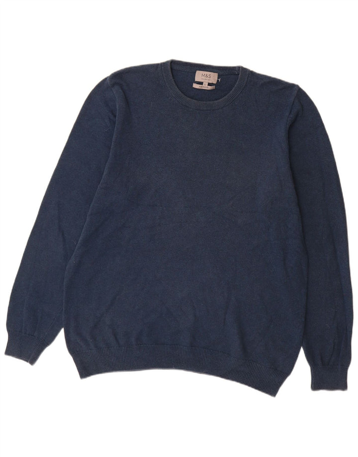 Maglione maglione girocollo da uomo Marks & Spencer grande cotone blu navy