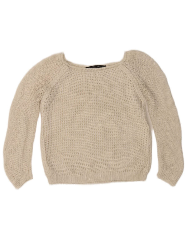 Maglione corto con scollo a barca e maniche a 3/4 Zara da donna UK 12 Bianco medio