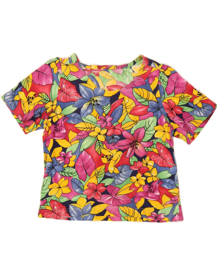 VINTAGE Womens Crop T-Shirt Top UK 12 Medium Multicoloured Floral Vintage Vintage and Second-Hand Vintage from Messina Hembry 