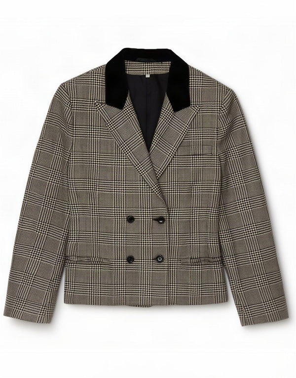 Giacca blazer doppiopetto vintage da donna IT 42 media pied de poule nera