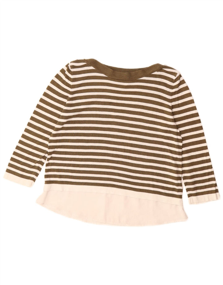 ESPRIT Womens Boat Neck Jumper Sweater UK 10 Small Khaki Striped