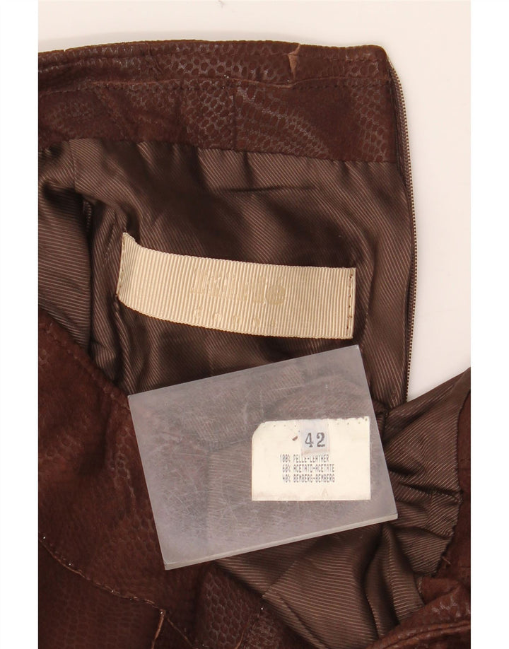 Gonna in pelle da donna VINTAGE IT 42 Media W30 Pelle stampa animalier marrone