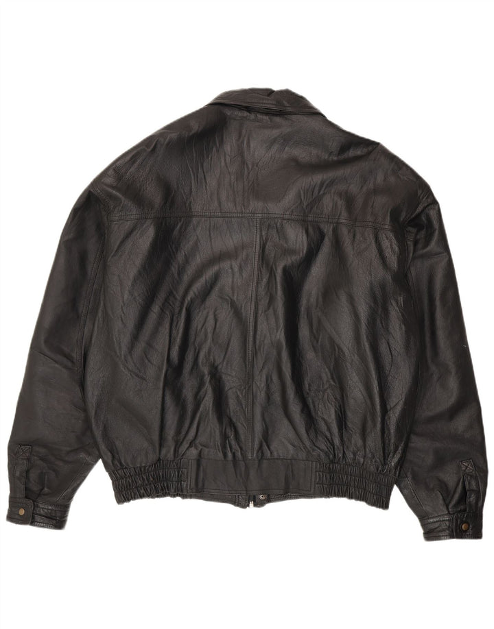 Giacca in pelle vintage da uomo UK 44 2XL Pelle nera