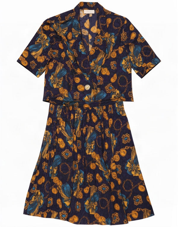 Arianna Womens Abstract Pattern 2 Piece Skirt Set IT 48 XL W30 Navy Blue