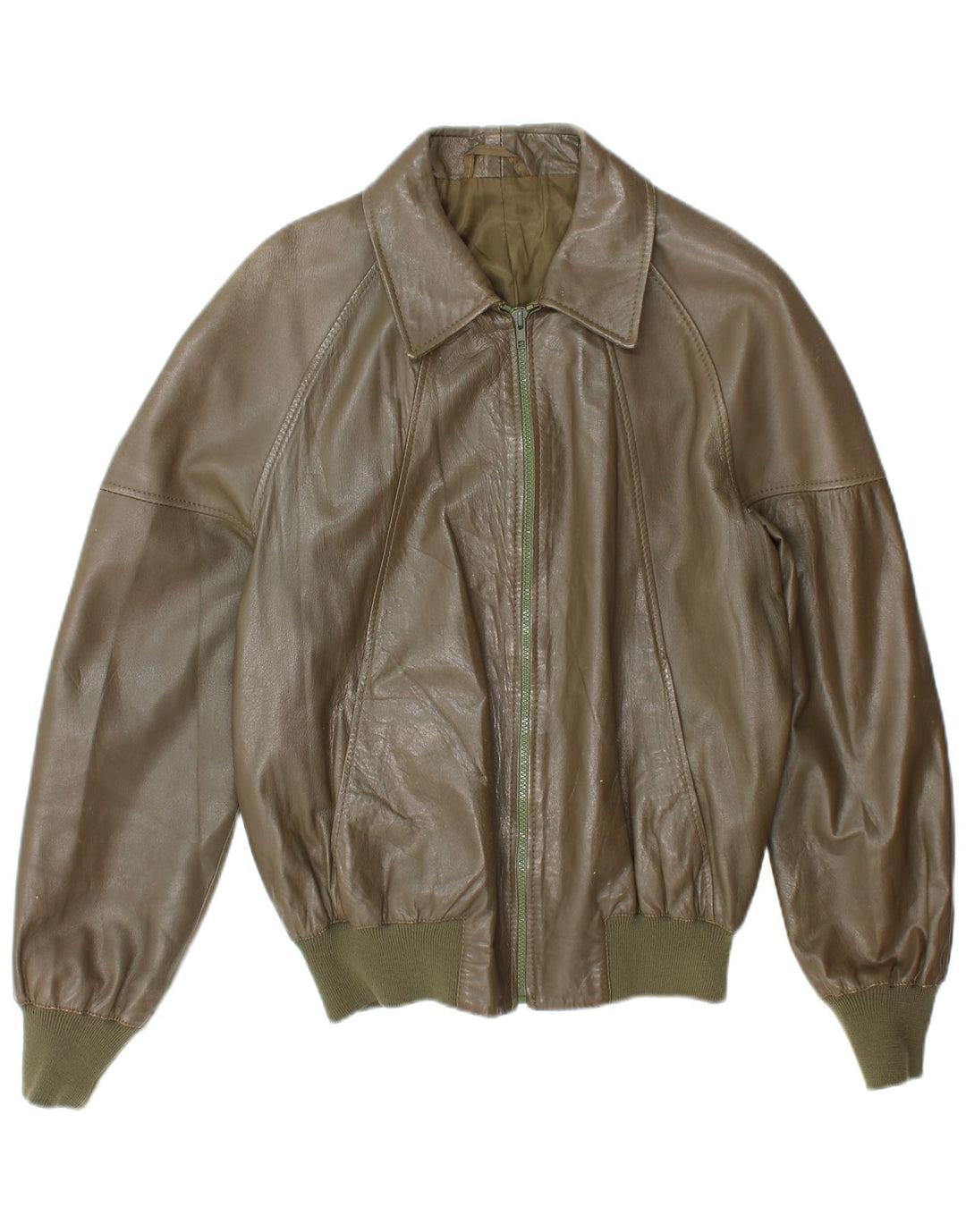 Giacca bomber in pelle da uomo vintage UK 38 medio kaki