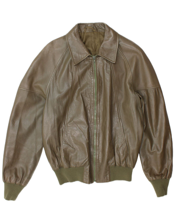 Giacca bomber in pelle da uomo vintage UK 38 medio kaki