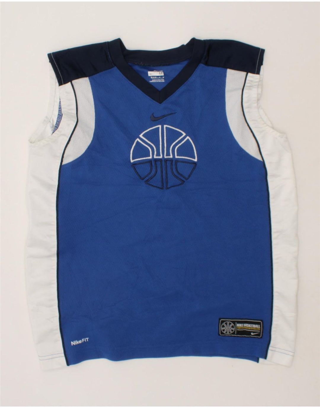 NIKE Boys Graphic Vest Top 10-11 Years Medium  Blue Colourblock Polyester Vintage Nike and Second-Hand Nike from Messina Hembry 