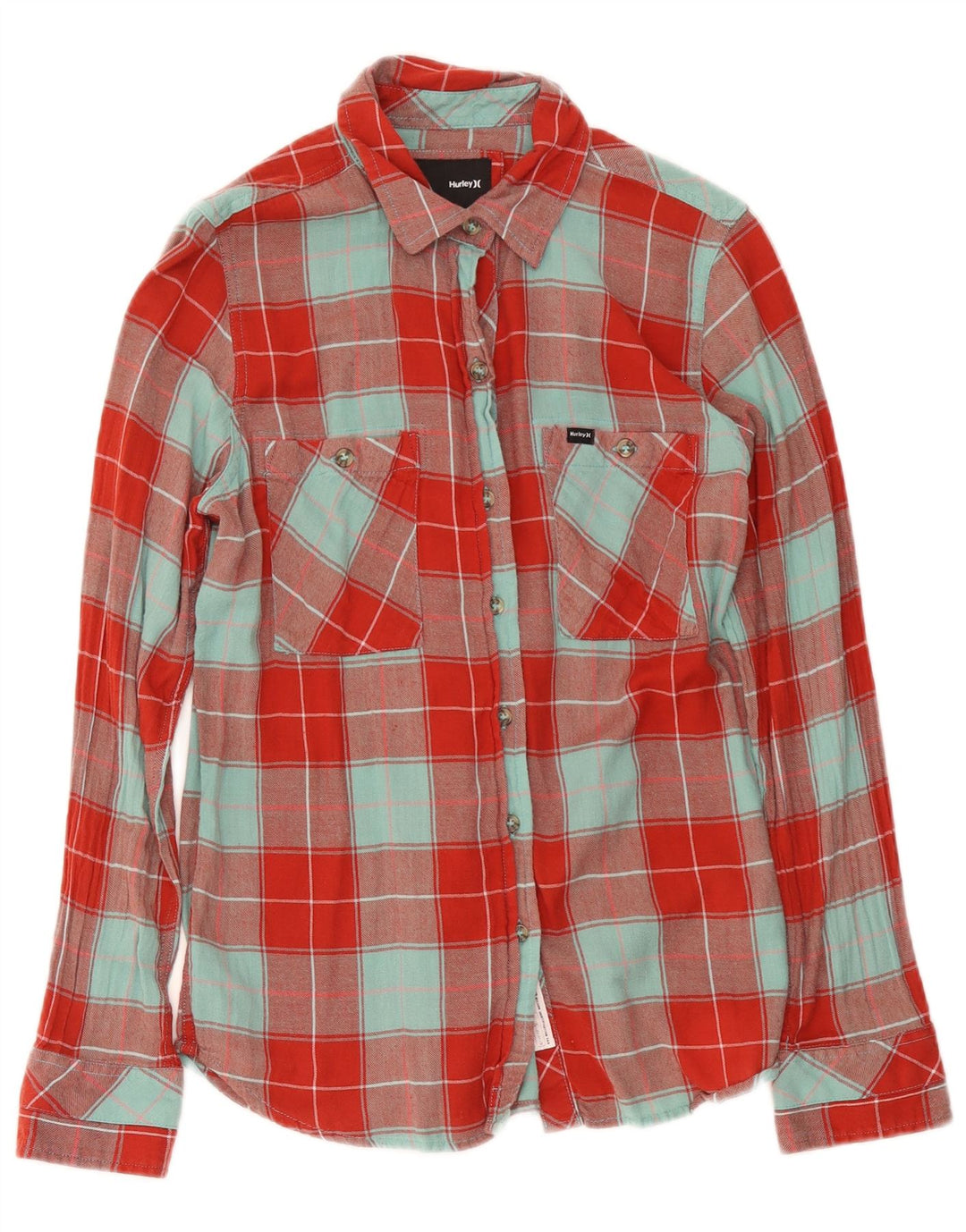 Camicia in flanella da donna Hurley UK 14 Cotone scozzese rosso medio