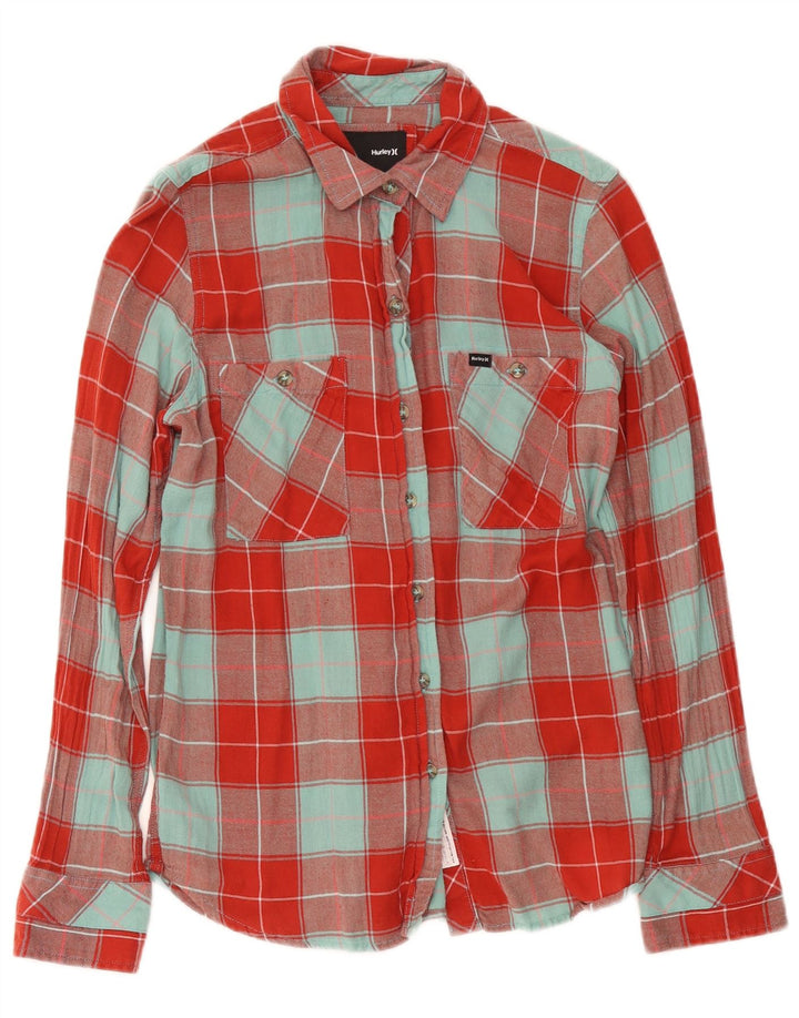 Camicia in flanella da donna Hurley UK 14 Cotone scozzese rosso medio