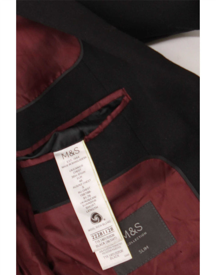 Marks & Spencer Giacca blazer slim a 2 bottoni da uomo UK 36 piccola lana nera