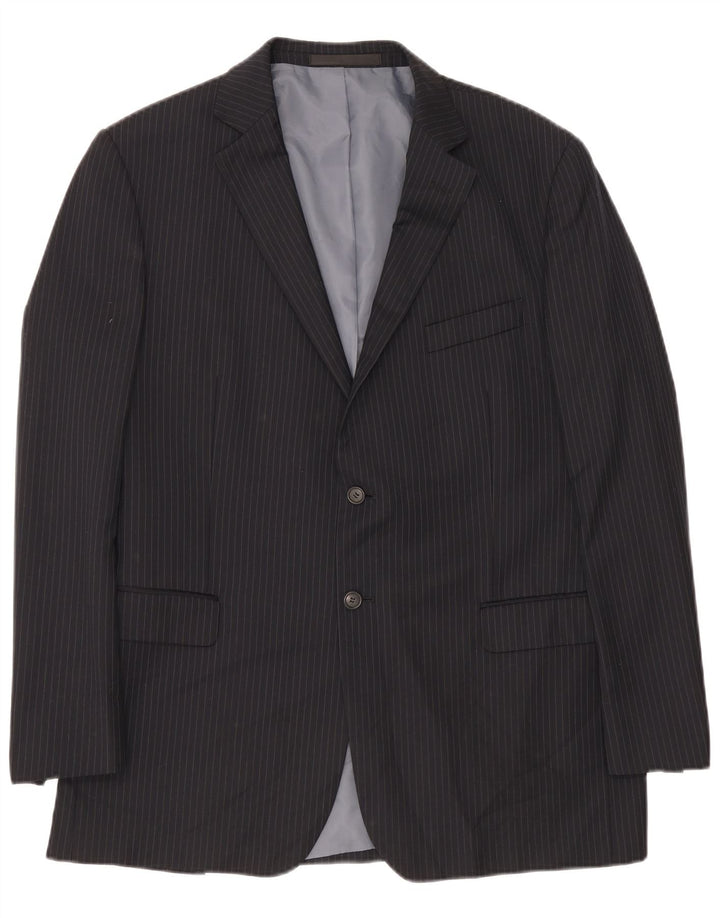 Giacca blazer lunga da uomo Marks & Spencer UK 44 XL gessato blu navy