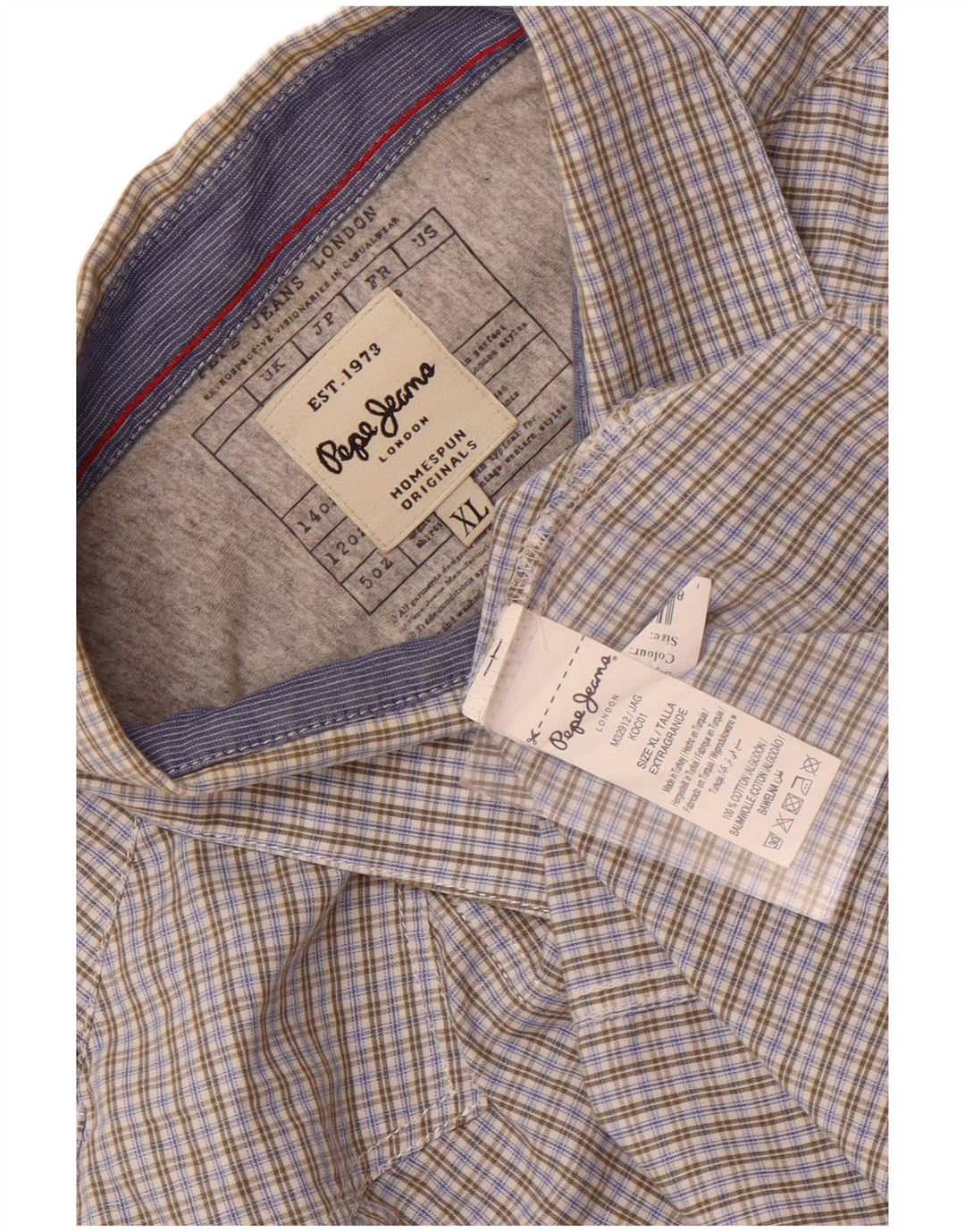 PEPE Jeans Camicia militare a maniche corte da uomo XL in cotone a quadri grigio