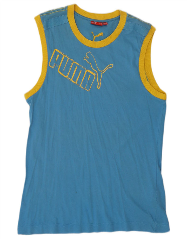 Canotta grafica da uomo Puma in cotone color block blu medio