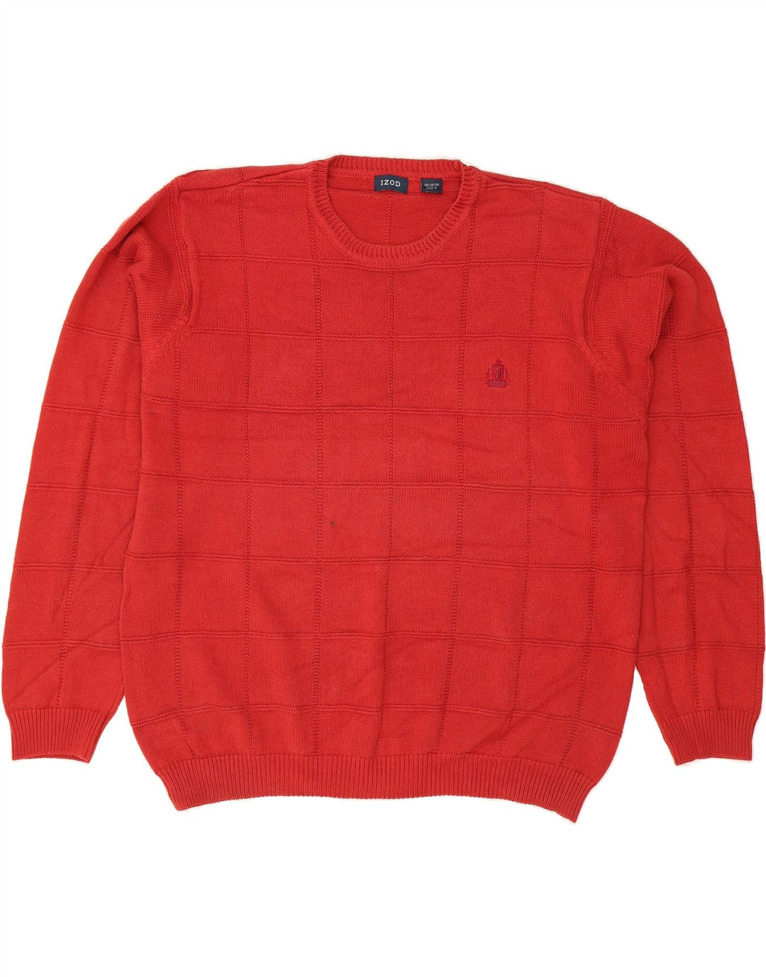 IZOD Mens Crew Neck Jumper Sweater XL Red Check Cotton Vintage Izod and Second-Hand Izod from Messina Hembry 