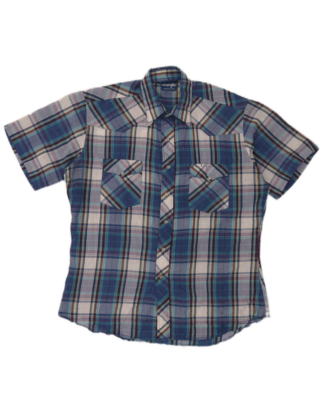Camicia da uomo Wrangler a maniche corte con volant sul davanti, grande plaid blu