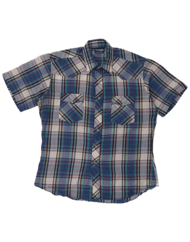 Camicia da uomo Wrangler a maniche corte con volant sul davanti, grande plaid blu