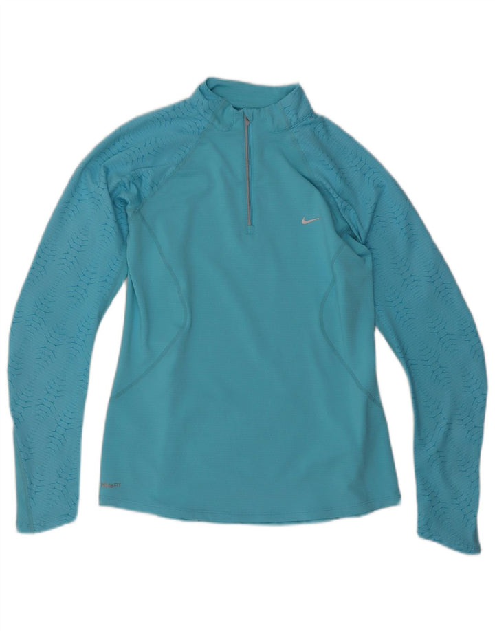 NIKE Top da tuta pullover con zip e collo da donna UK 12/14 Blu medio geometrico