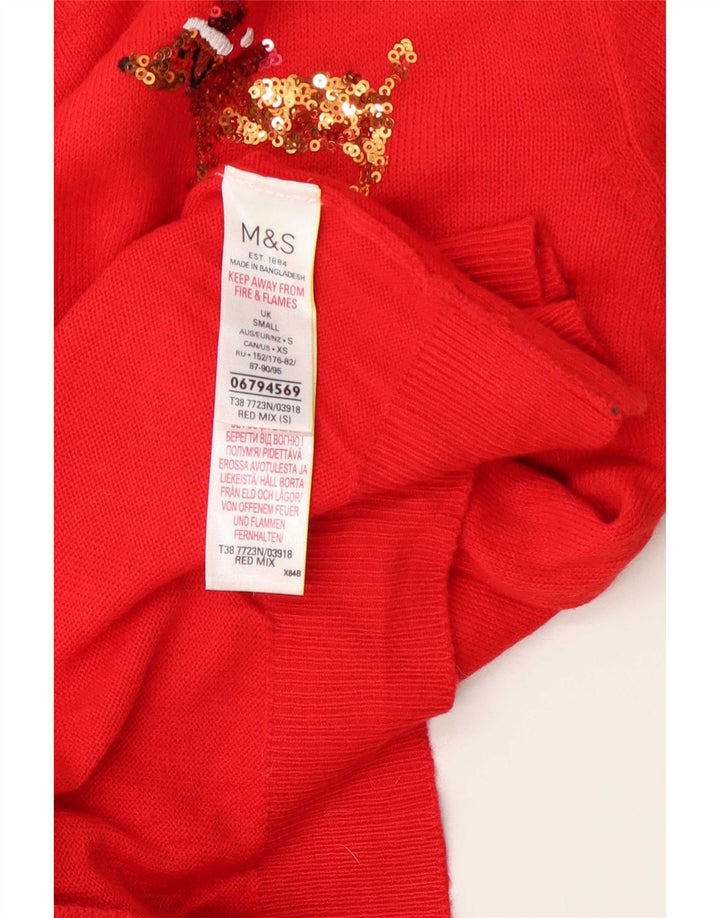 Maglione maglione girocollo da donna Marks & Spencer UK 10 piccolo acrilico rosso