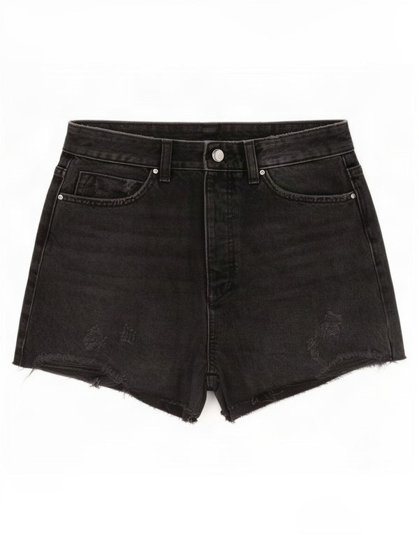 Pantaloncini in denim invecchiato da donna Zara EU 38 piccoli W28 cotone grigio