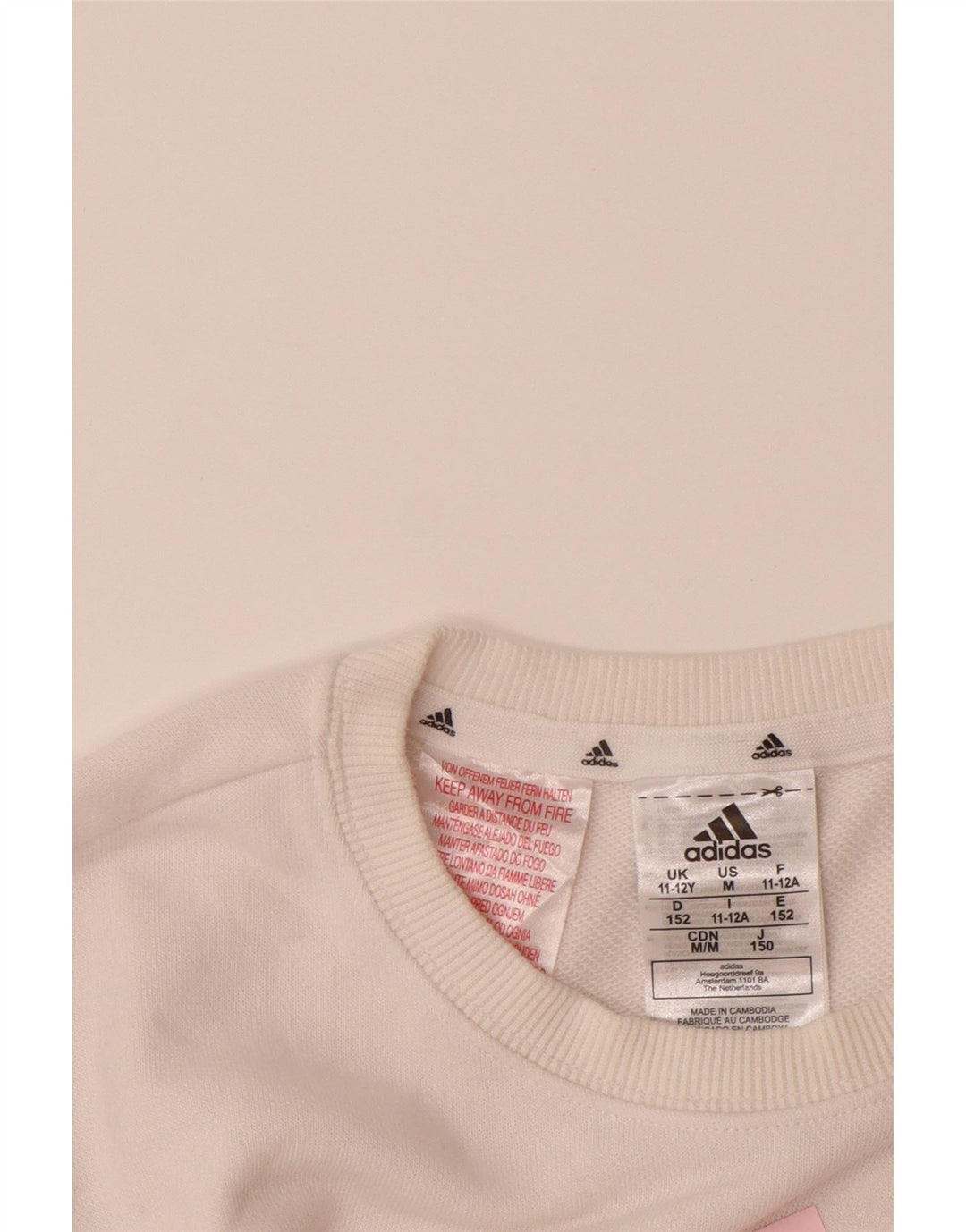 Felpa grafica per ragazze ADIDAS, maglione 11-12 anni, cotone bianco