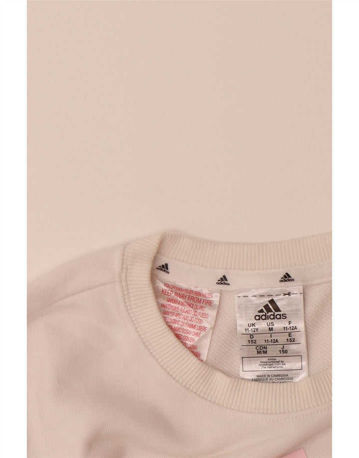 Felpa grafica per ragazze ADIDAS, maglione 11-12 anni, cotone bianco