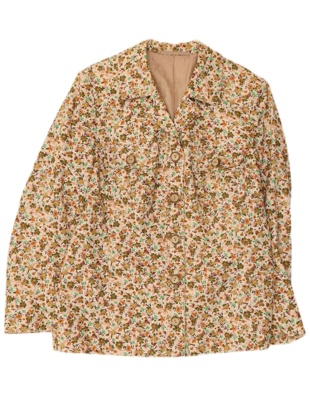Giacca blazer vintage da donna a 5 bottoni UK 12 Beige medio floreale