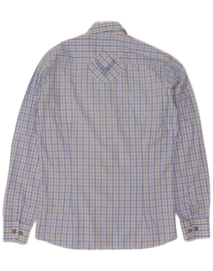 Camicia da uomo vintage taglia 37 38 piccolo cotone a quadretti blu