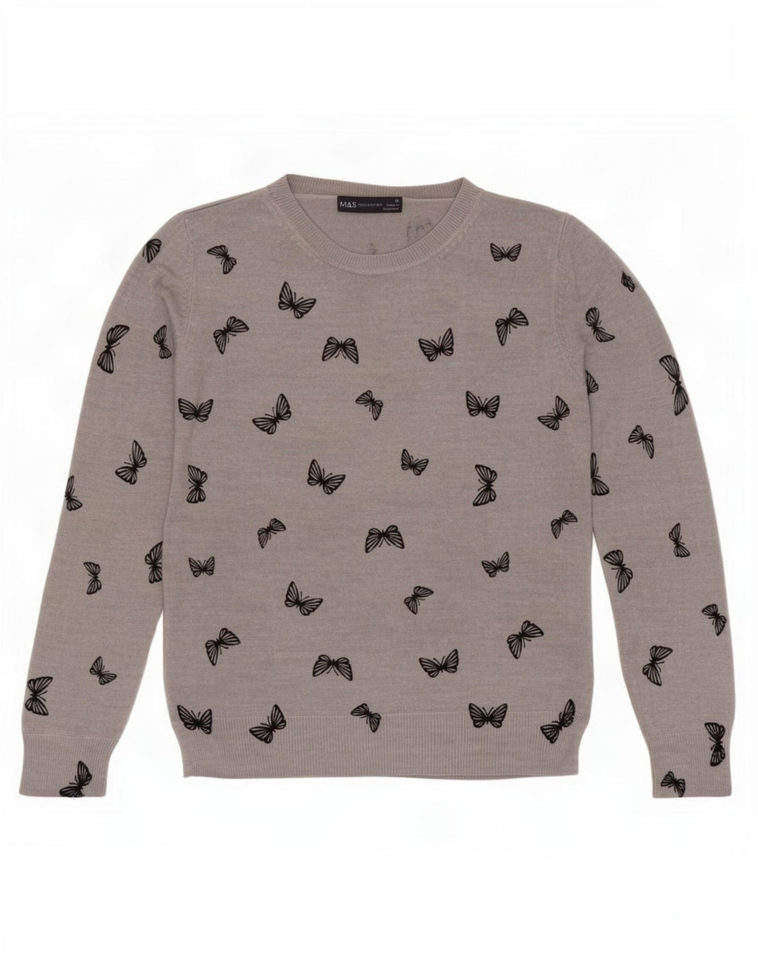 Maglione maglione con scollo a barca da donna Marks & Spencer UK 10 piccola farfalla grigia