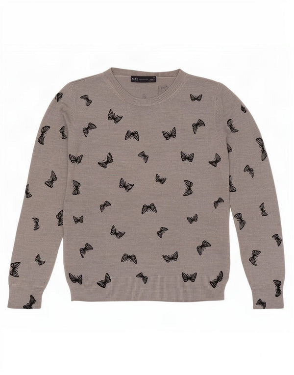 Maglione maglione con scollo a barca da donna Marks & Spencer UK 10 piccola farfalla grigia