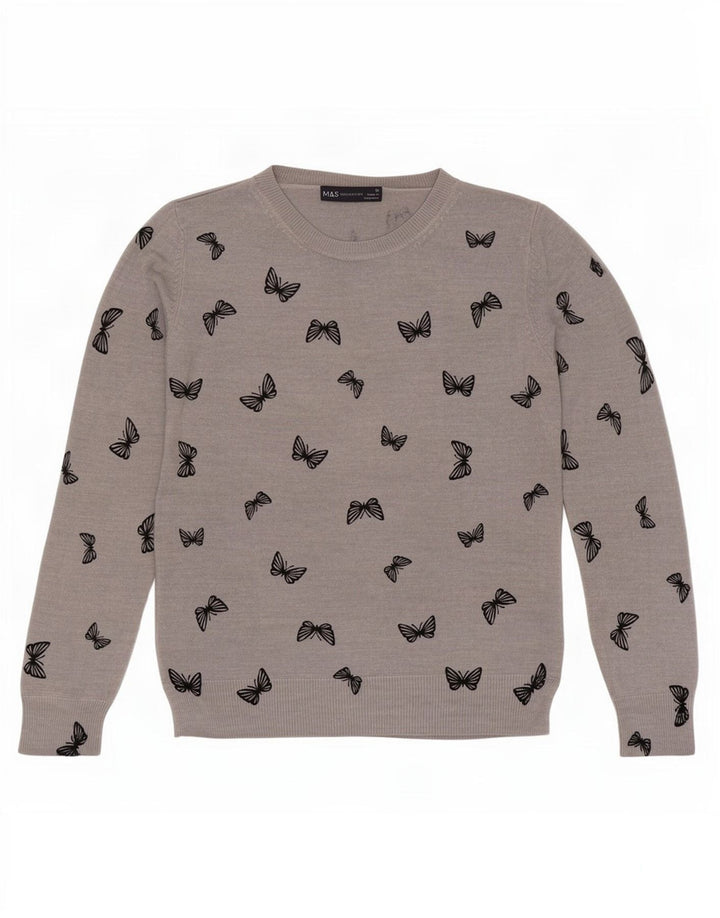 Maglione maglione con scollo a barca da donna Marks & Spencer UK 10 piccola farfalla grigia