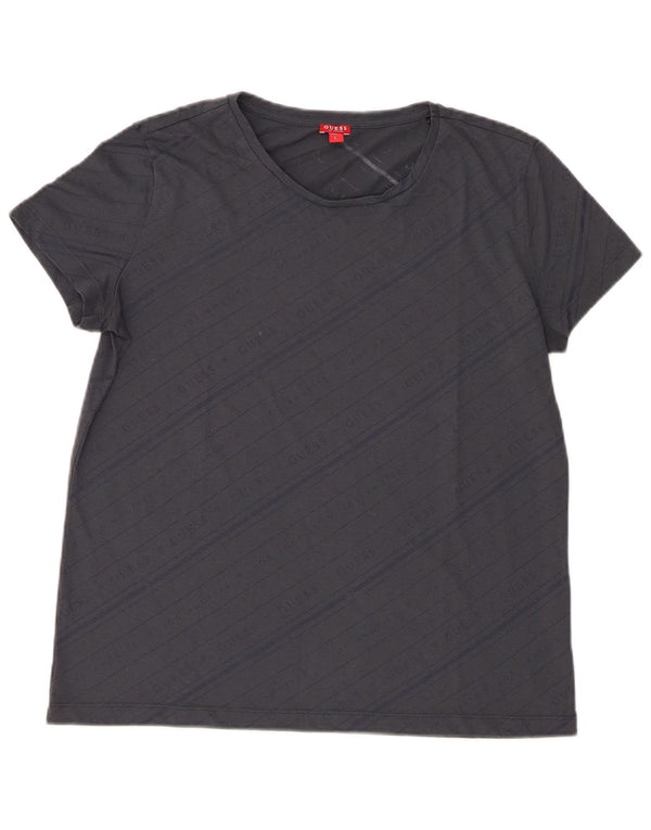 Guess T-shirt grafica da donna Top UK 16 Large Blu Navy a righe