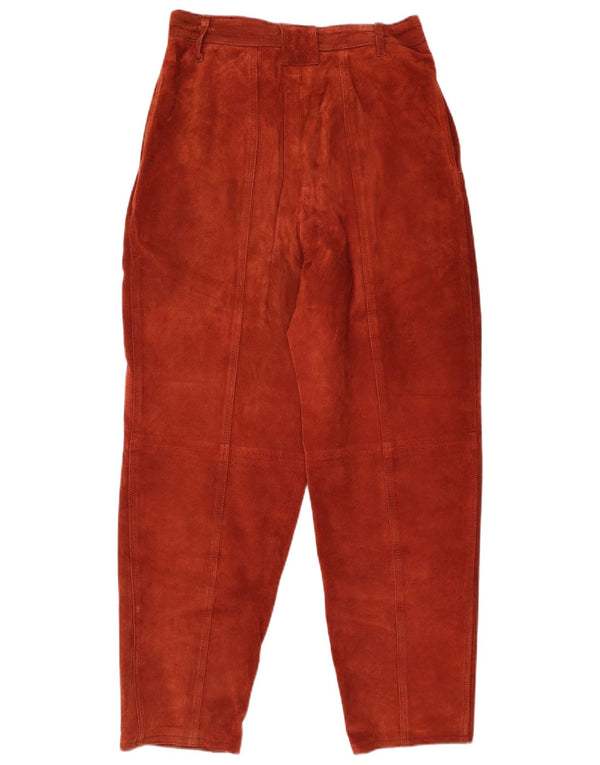 VINTAGE Womens High Waist Suede Trousers EU 4 Medium W26 L28 Burgundy