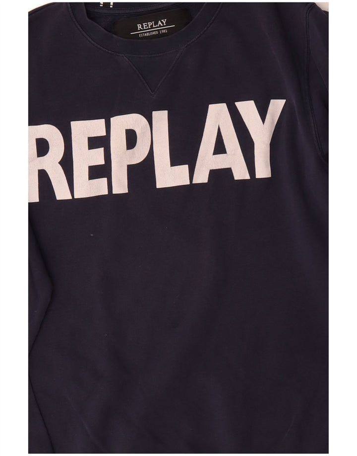 Replay Felpa con grafica da uomo Maglione medio in cotone blu navy