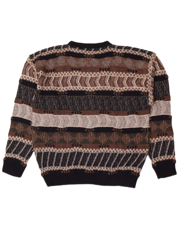 Maglione maglione girocollo da uomo vintage 2XL acrilico a strisce marrone