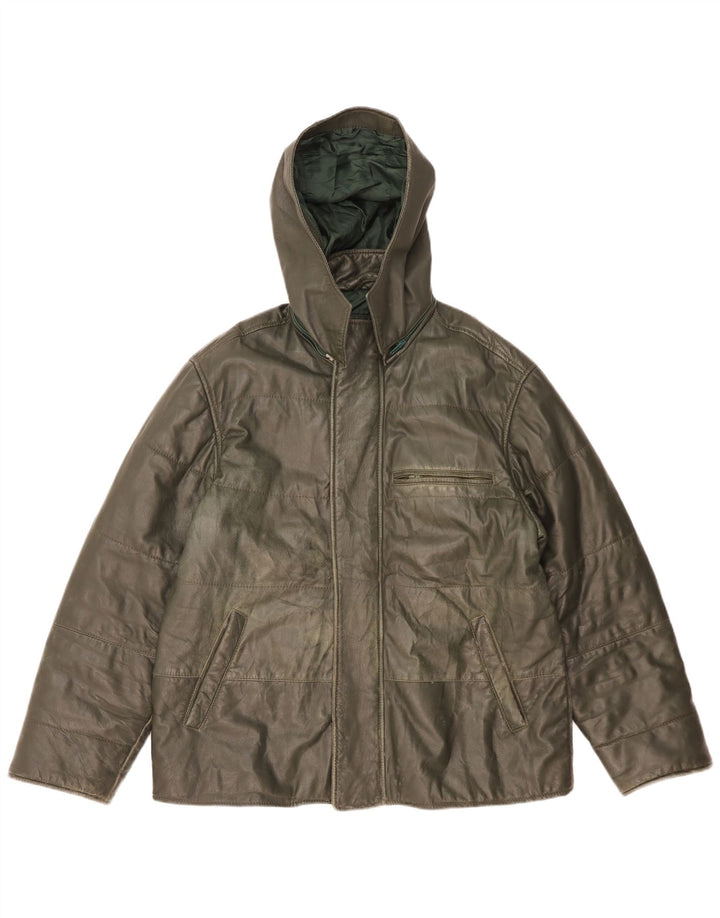 Giacca in pelle con cappuccio da uomo Morris IT 52 XL in pelle verde