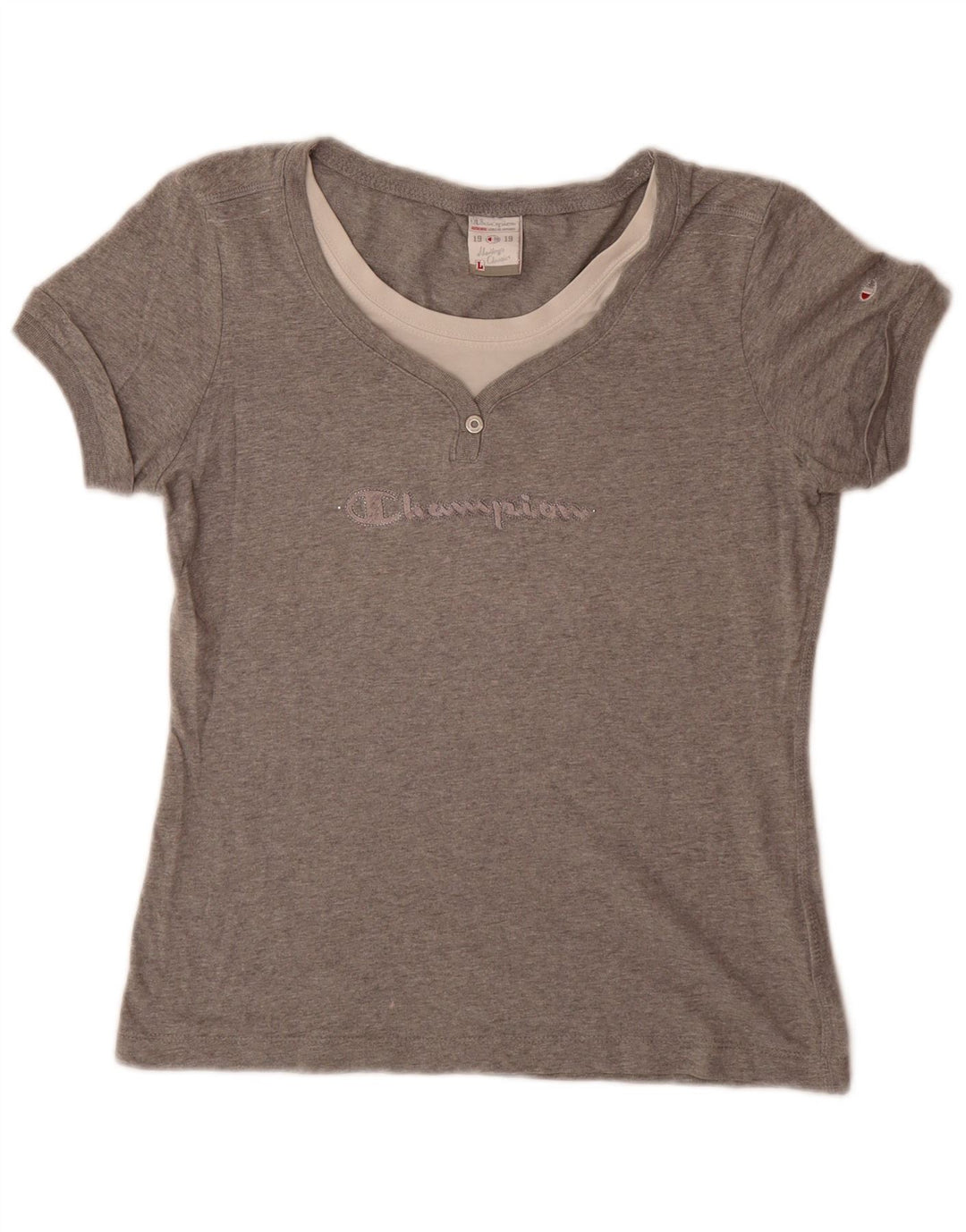 T-shirt grafica Champion da donna Heritage Classics UK 14 grande grigia