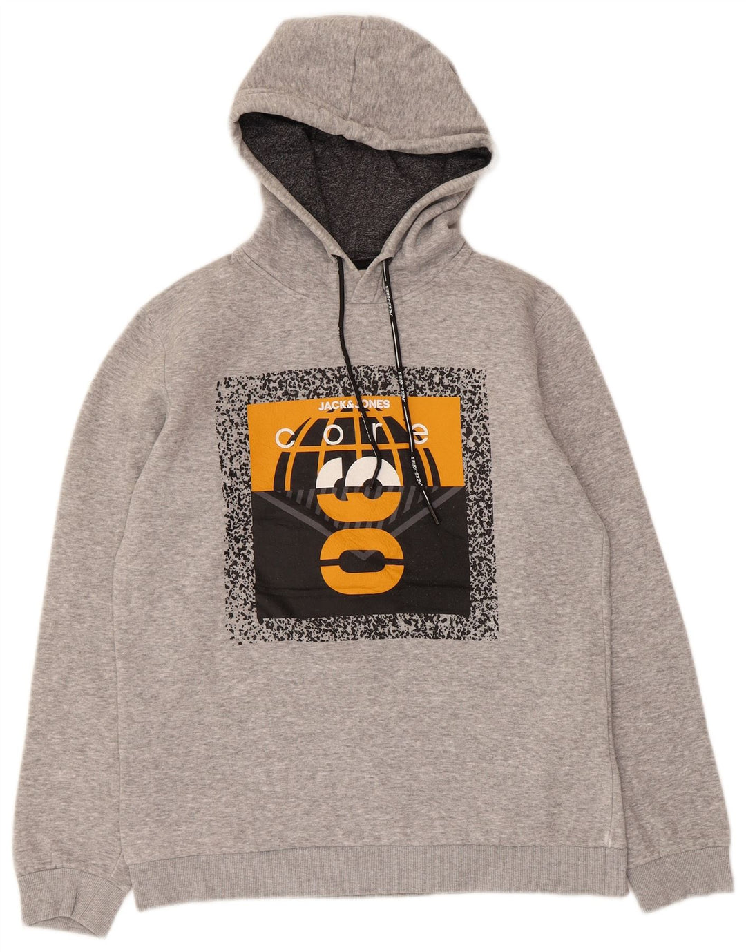 Maglione con cappuccio grafico da uomo Jack & Jones in cotone chiazzato grigio medio
